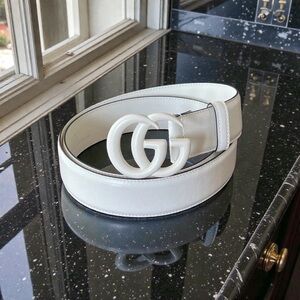 GUCCI White Marmont GG Leather Belt 95 IT / 38 US w/ box and dust bag ⭐️